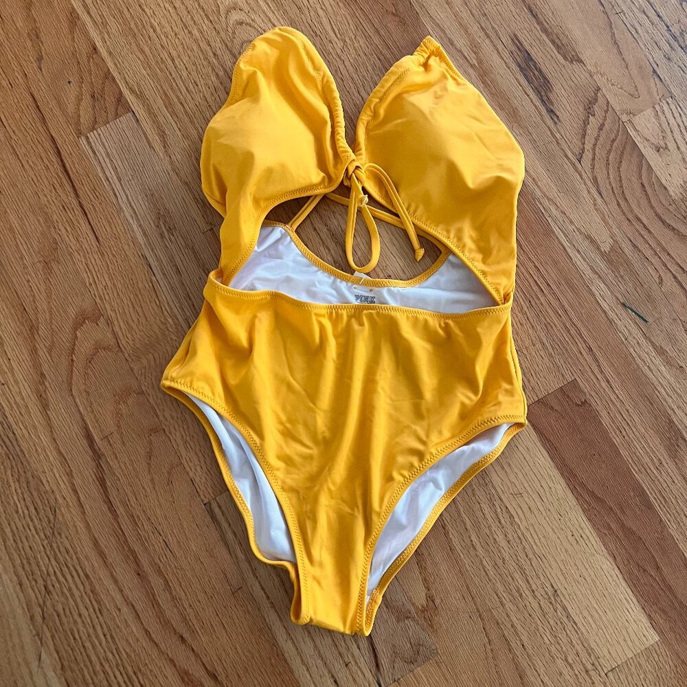 Victoria's Secret 1 Piece Bathing Suit FLAW  Cut Out High Rise Size M Yellow